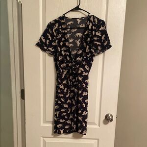 J. Crew Navy Blue Leopard Print Wrap Dress